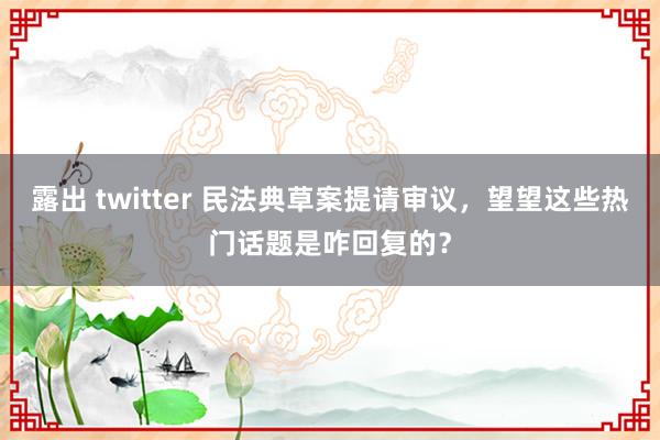 露出 twitter 民法典草案提请审议，望望这些热门话题是咋回复的？